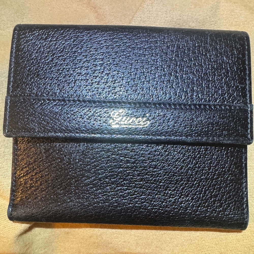 Gucci Trifold Vintage Wallet Change Purse Black